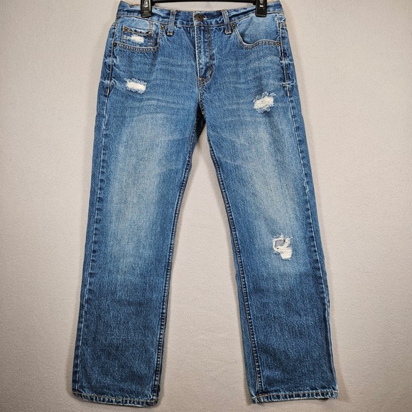 Aeropostale Other - Aeropostale Mens Straight Leg Distressed Medium Wash Denim Blue Jeans 32x28
